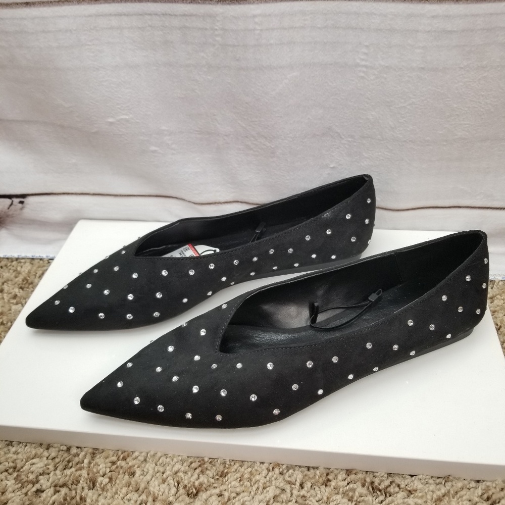 Zara black flats shoes Suede with rhinestones
